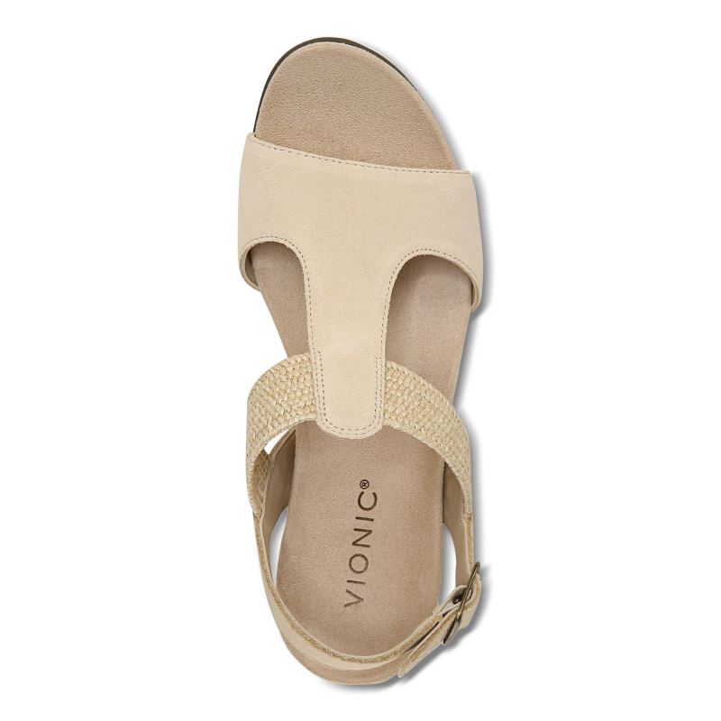 Vionic Kaytie Wedge Sandal Beige | PM8WUk4C