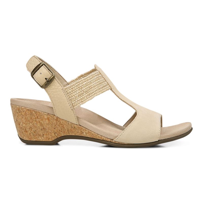 Vionic Kaytie Wedge Sandal Beige | PM8WUk4C