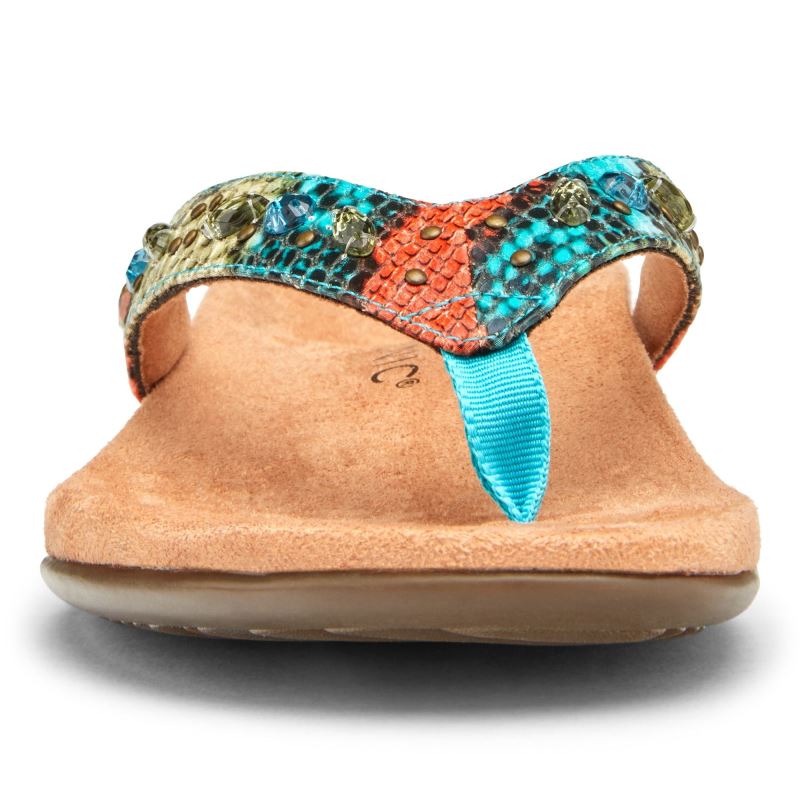 Vionic Lucia Puntera Post Sandal Azules Turquesa Serpent | KjN2b7Ee