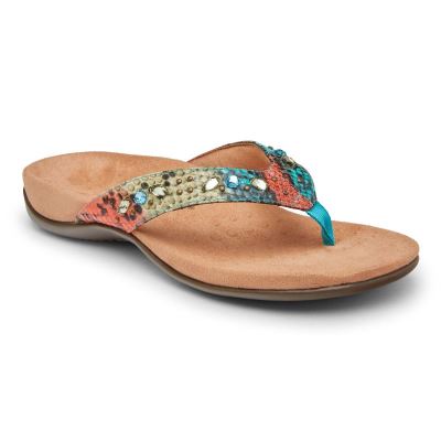 Vionic Lucia Puntera Post Sandal Azules Turquesa Serpent | KjN2b7Ee